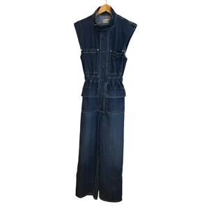 Etica Preston Sleeveless Utility Jumpsuit Galazy Blue Denim Boiler Suit Coverall